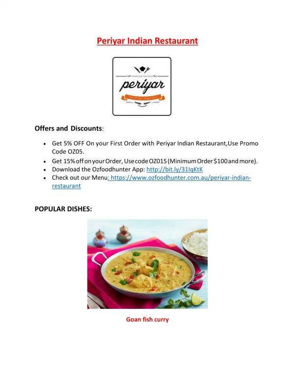 15% Off - Periyar Indian Restaurant-Collaroy - Order Food Online