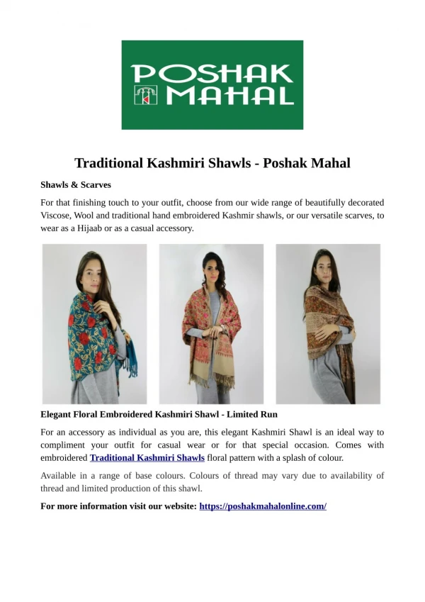 Traditional Kashmiri Shawls - Poshak Mahal