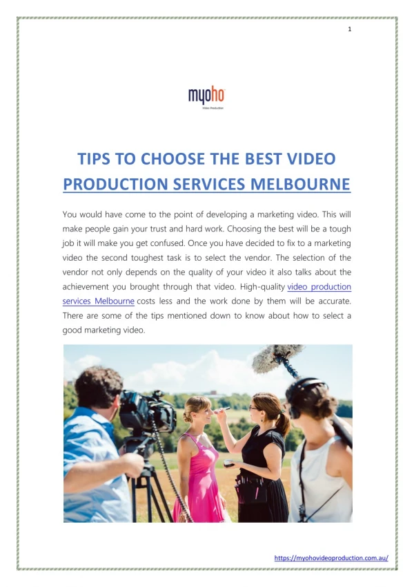 Tips To Choose The Best Video Production Services Melbourne
