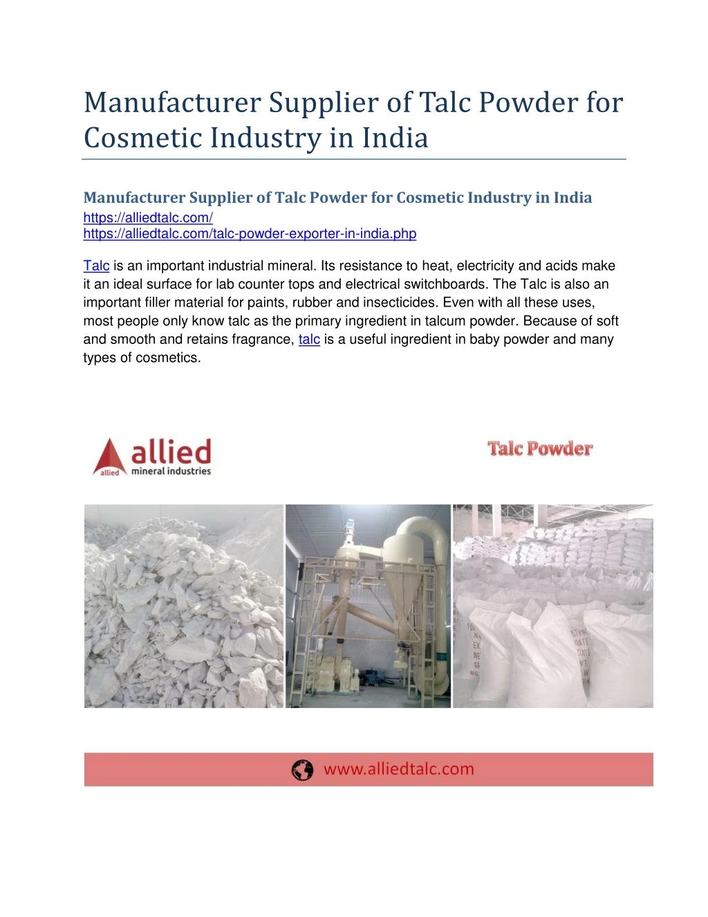 manufacturer supplier of talc powder for cosmetic