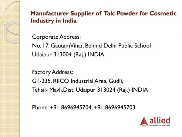 Manufacturer Supplier of Talc Powder for Cosmetic Industry in India