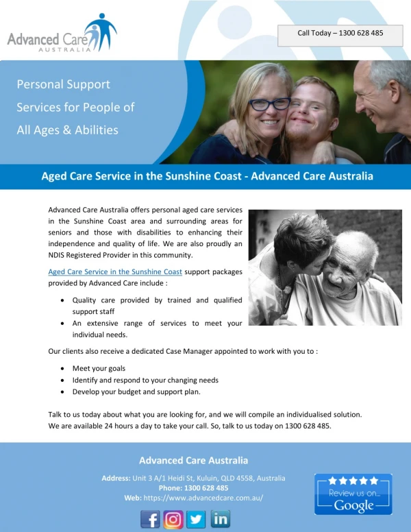 Aged Care Service in the Sunshine Coast - Advanced Care Australia