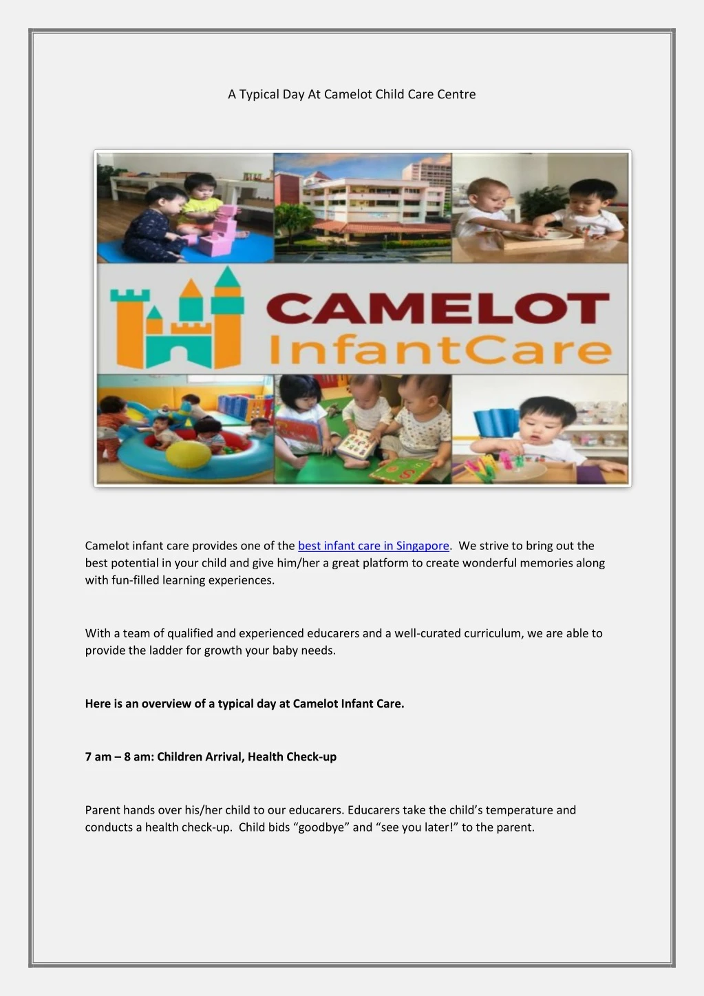 a typical day at camelot child care centre