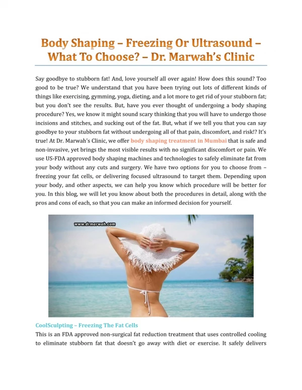 Body Shaping — Freezing Or Ultrasound — What To Choose? — Dr. Marwah’s Clinic