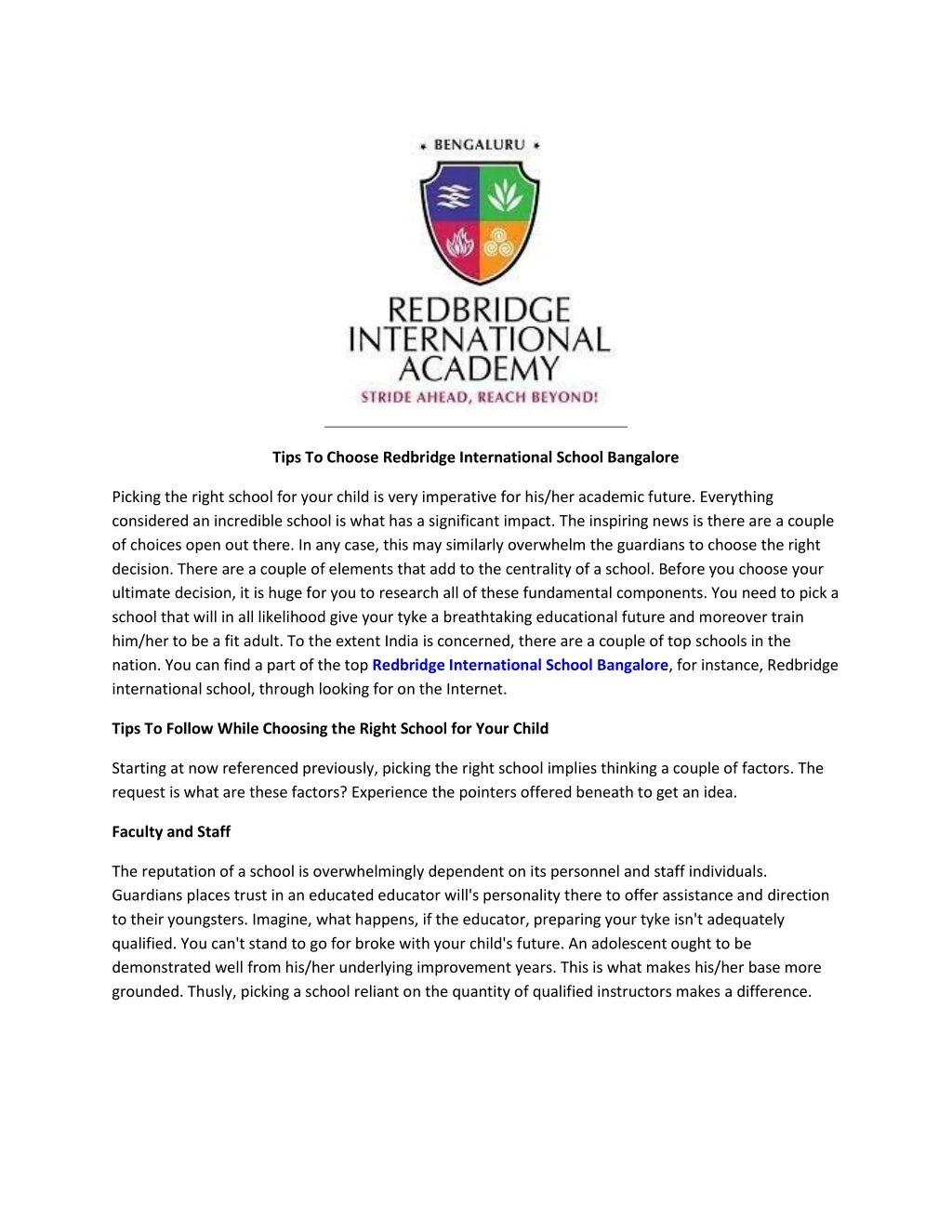 tips to choose redbridge international school