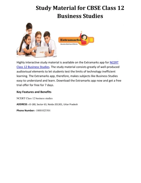 Study Material for CBSE Class 12 Business Studies