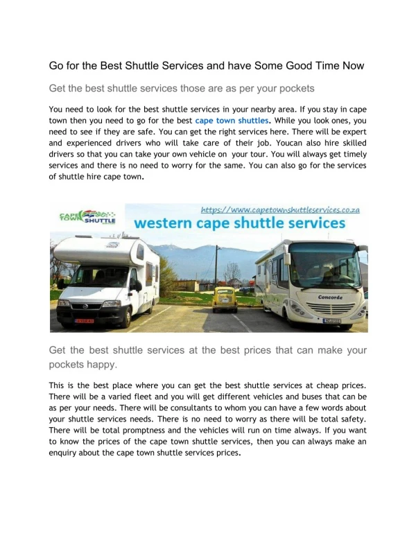Go for the Best Shuttle Services and have Some Good Time Now