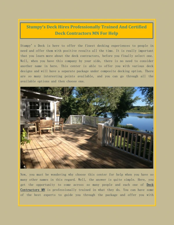 Stumpy’s Deck Hires Professionally Trained And Certified Deck Contractors MN For Help