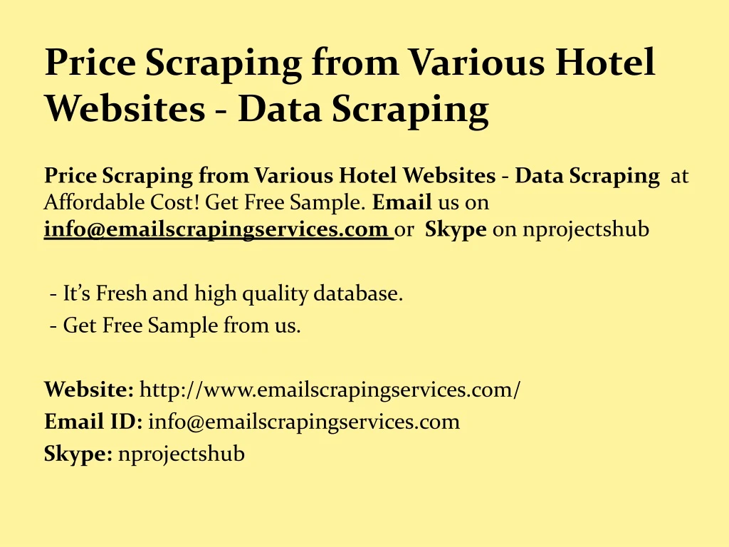 price scraping from various hotel websites data scraping