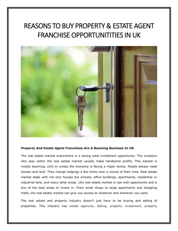 Reasons to Buy Property & Estate Agent Franchise Opportunities in UK - Franchise UK