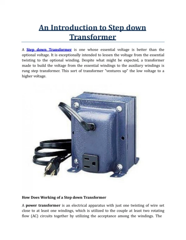 An Introduction to Step down Transformer
