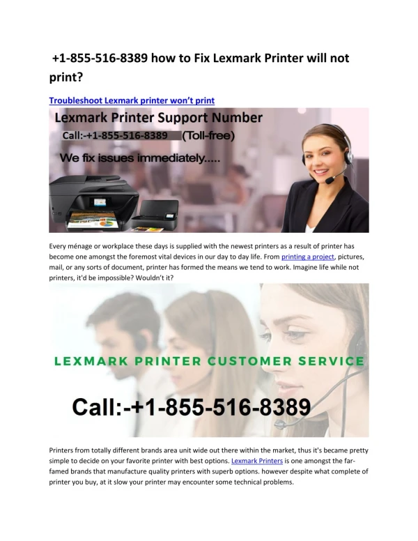 Lexmark Printer Support Number 1-855-516-8389