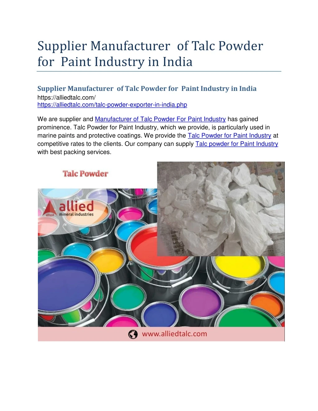 supplier manufacturer of talc powder for paint