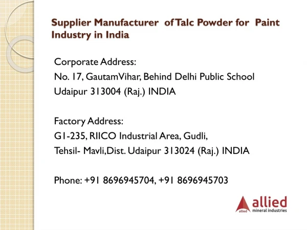 Supplier Manufacturer of Talc Powder for Paint Industry in India