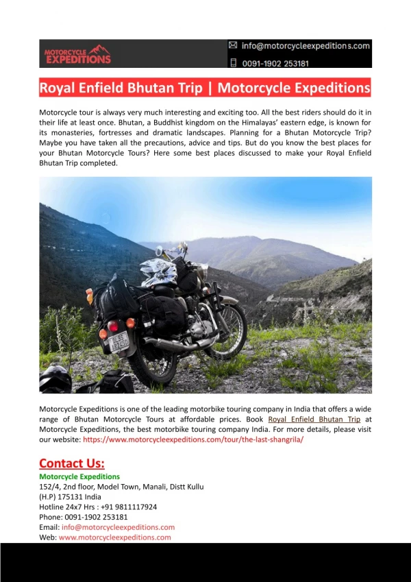 Royal Enfield Bhutan Trip-Motorcycle Expeditions