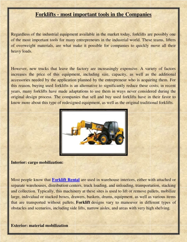 Forklifts - most important tools in the Companies