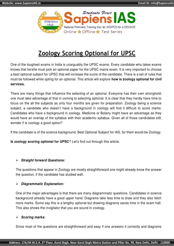 Zoology Scoring Optional for UPSC