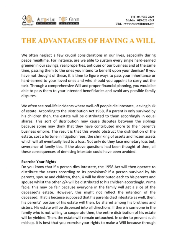 THE ADVANTAGES OF HAVING A WILL