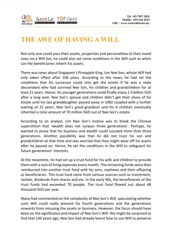 THE AWE OF HAVING A WILL