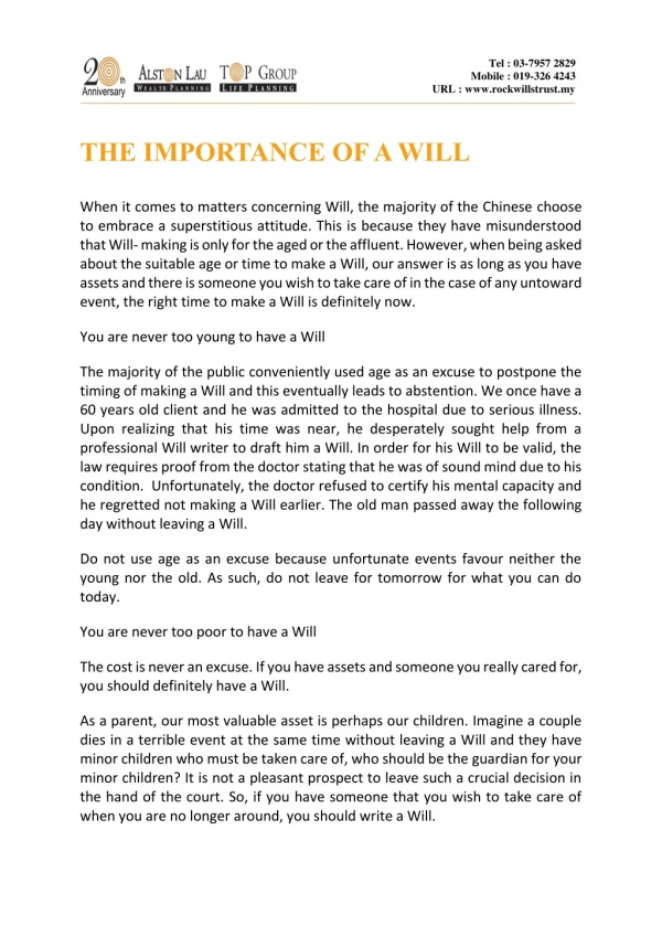 THE IMPORTANCE OF A WILL