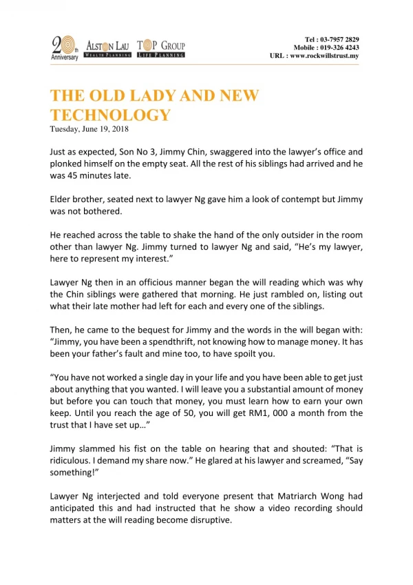 THE OLD LADY AND NEW TECHNOLOGY