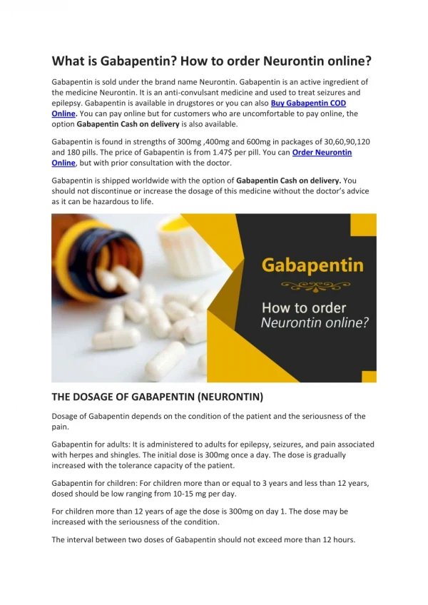 What is Gabapentin? How to order Neurontin online?