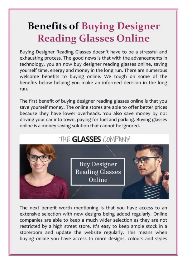 Benefits of Buying Designer Reading Glasses Online