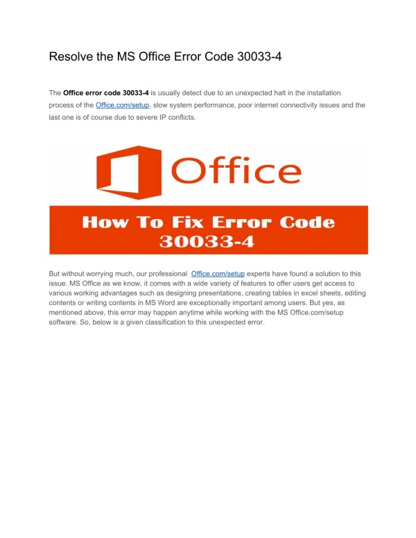 Resolve the Office.com/setup Error Code 30033-4 
