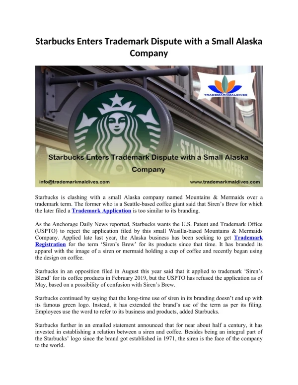 Starbucks Enters Trademark Dispute with a Small Alaska Company