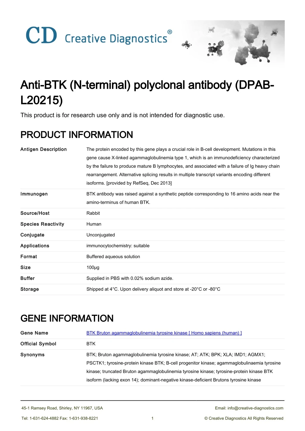 anti btk n terminal polyclonal antibody dpab anti