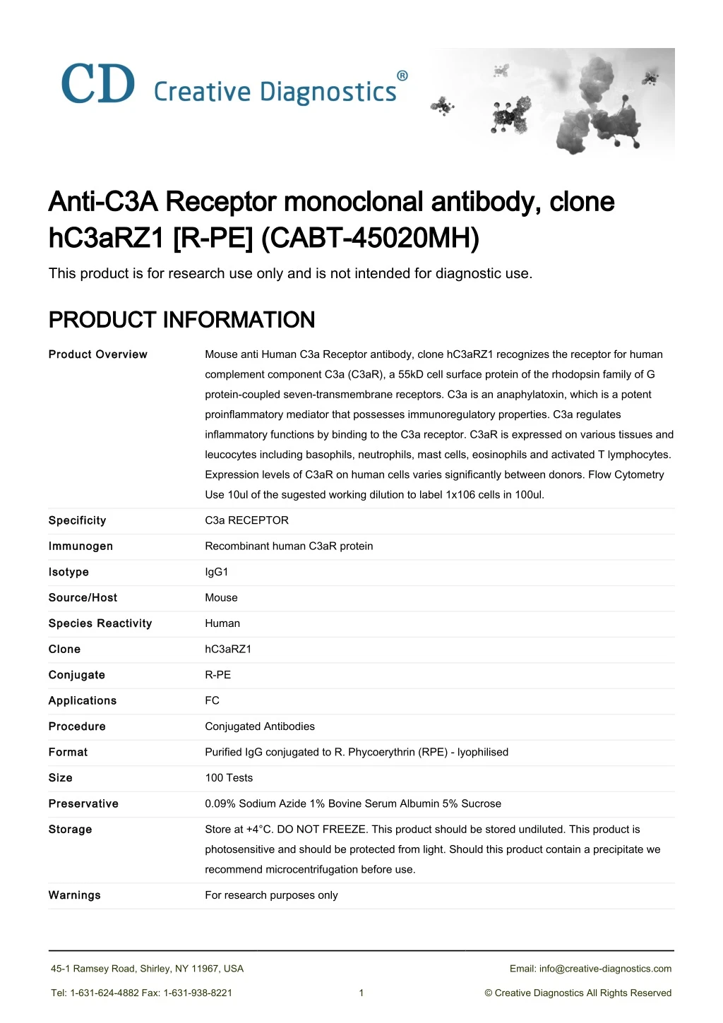 anti c3a receptor monoclonal antibody clone anti