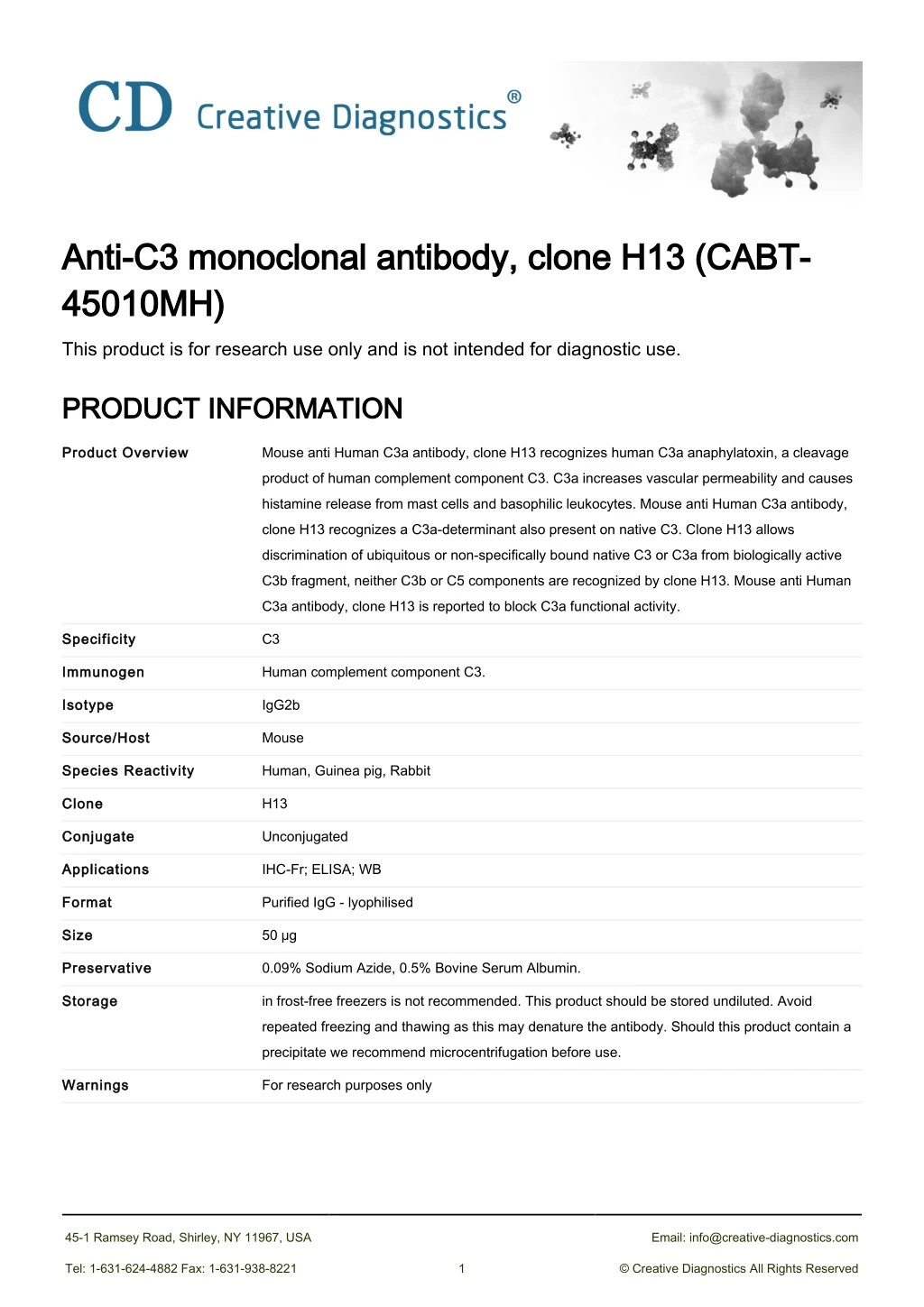 anti c3 monoclonal antibody clone h13 cabt anti