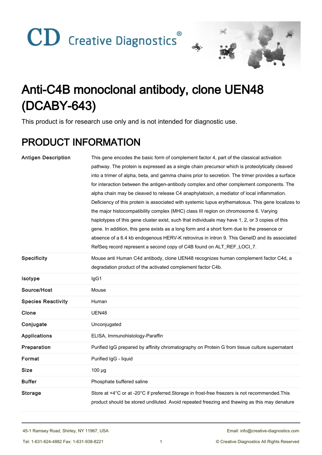 anti c4b monoclonal antibody clone uen48 anti