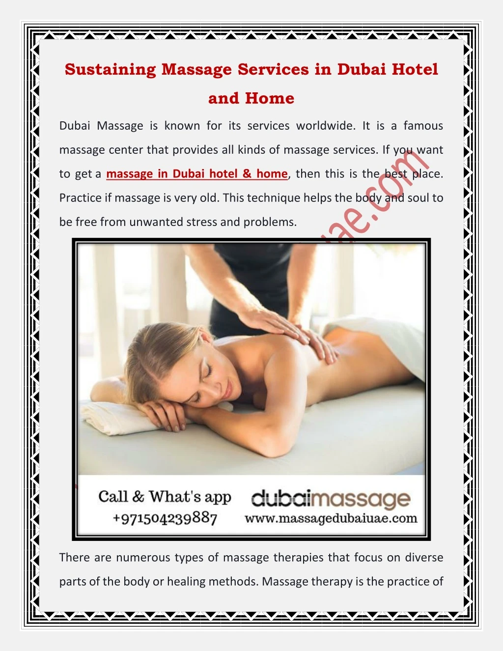 sustaining massage services in dubai hotel