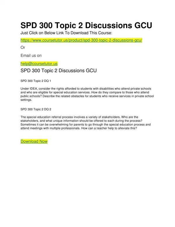 SPD 300 Topic 2 Discussions GCU