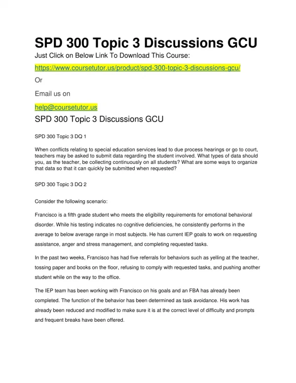 SPD 300 Topic 3 Discussions GCU