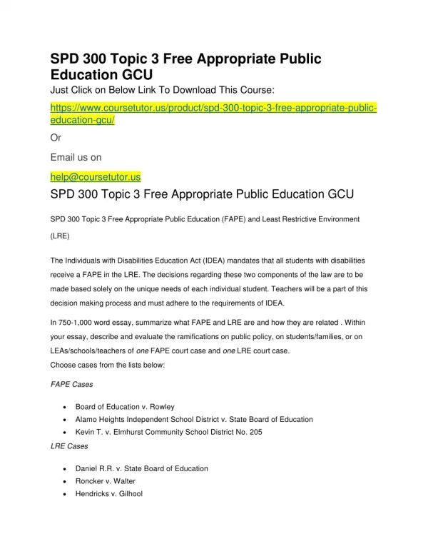 SPD 300 Topic 3 Free Appropriate Public Education GCU