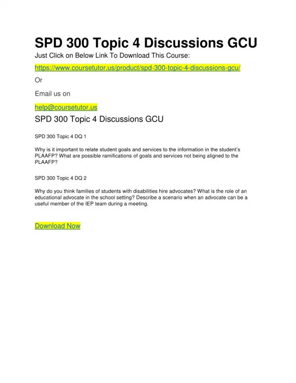 SPD 300 Topic 4 Discussions GCU