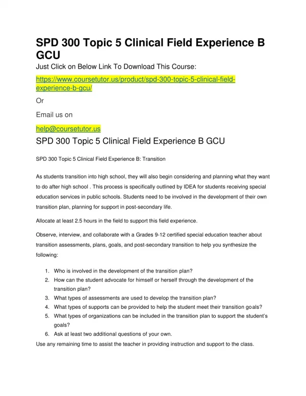 SPD 300 Topic 5 Clinical Field Experience B GCU