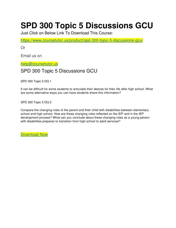 SPD 300 Topic 5 Discussions GCU