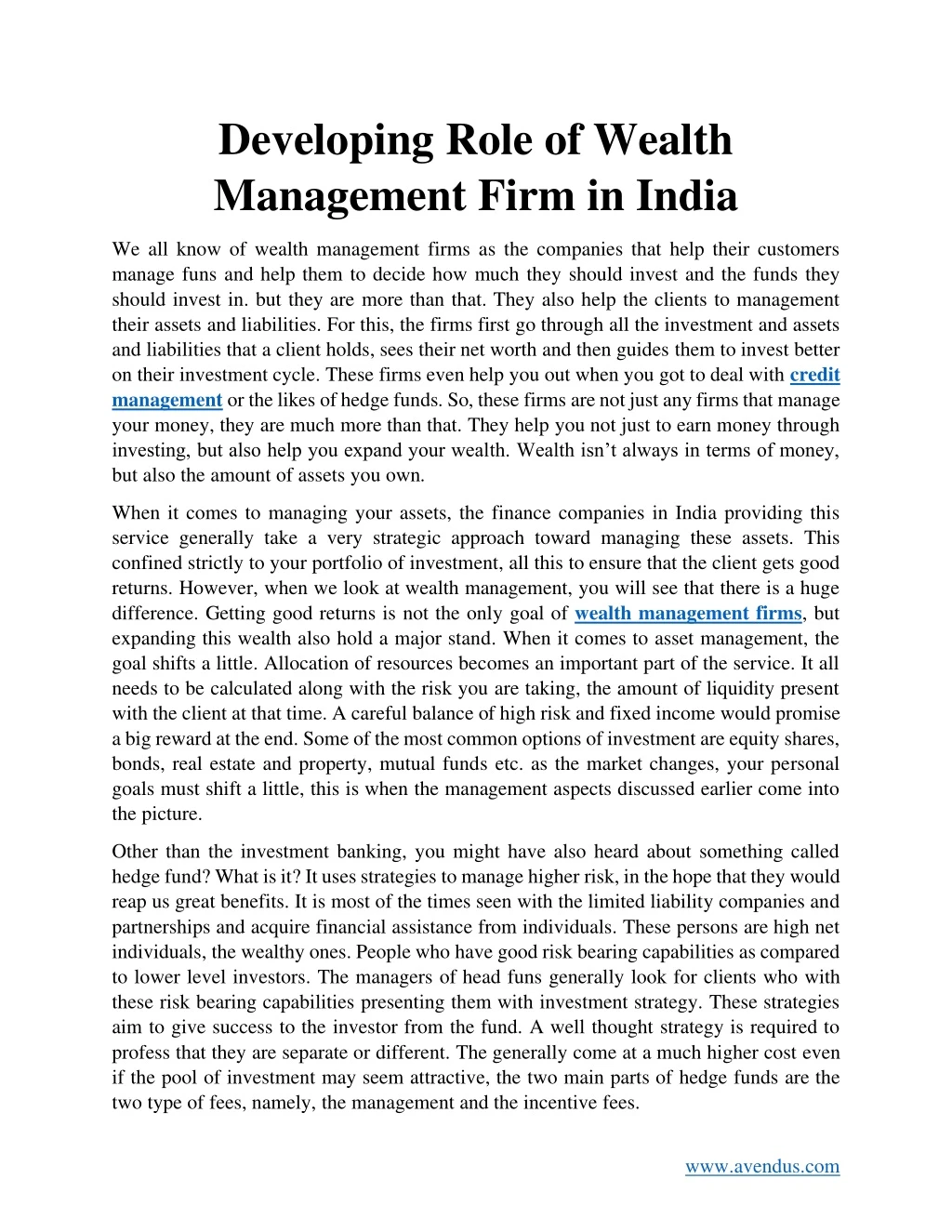 developing role of wealth management firm in india