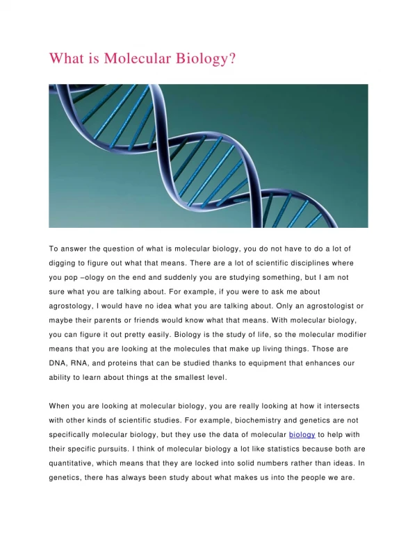 What is Molecular Biology?