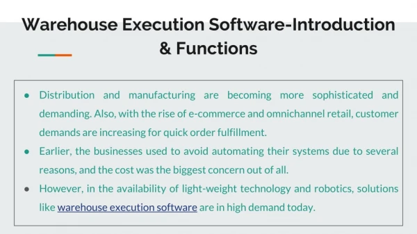 Warehouse Execution Software-Introduction & Functions
