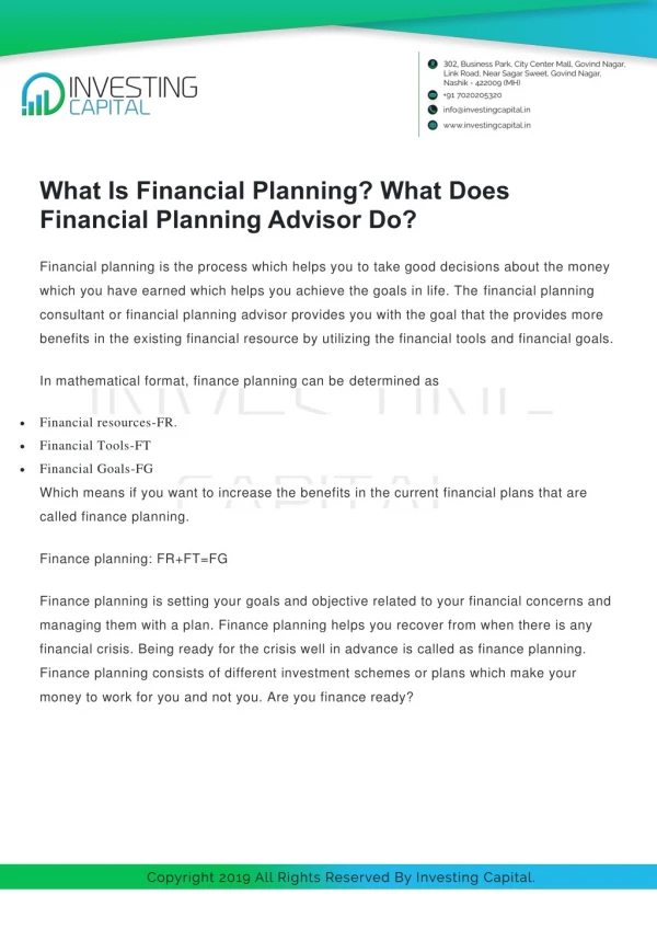 What Is Financial Planning? What Does Financial Planning Advisor Do?