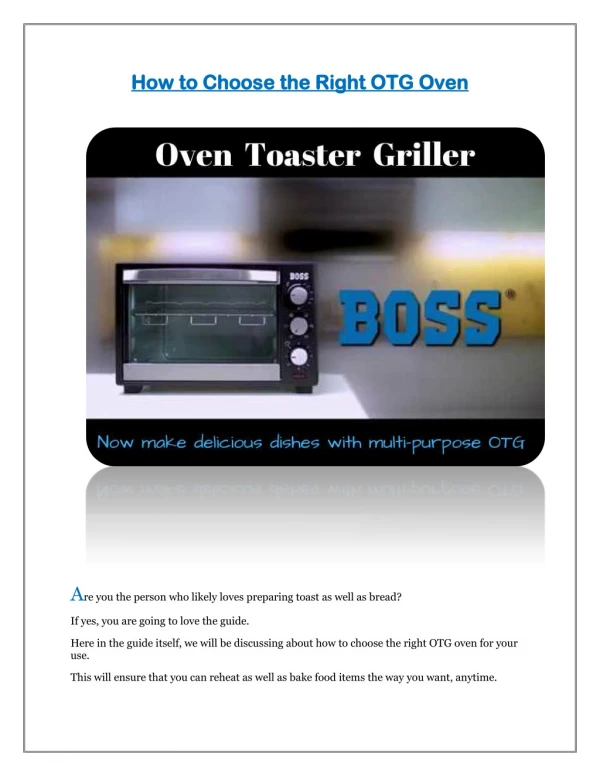 How to Choose the Right OTG Oven