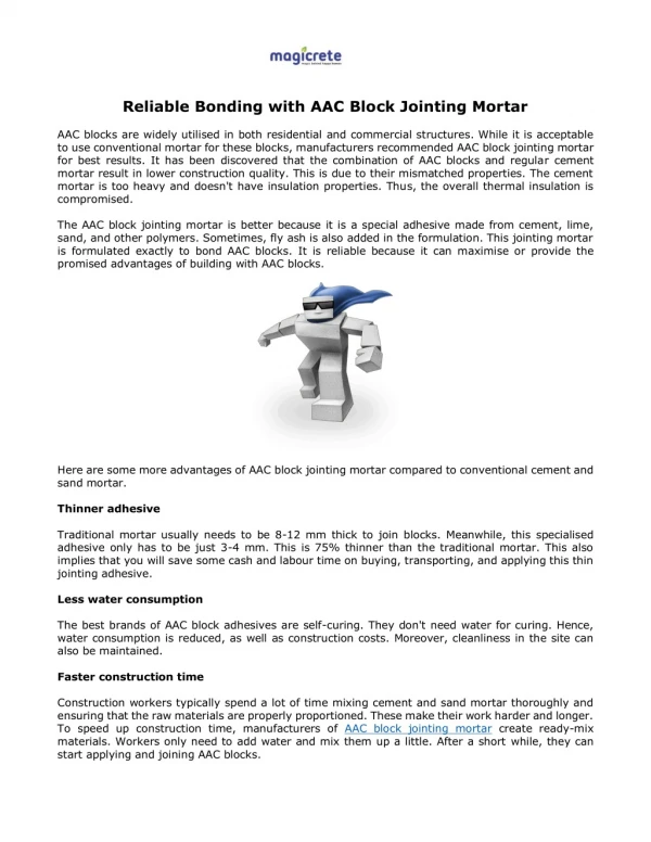 Reliable Bonding with AAC Block Jointing Mortar