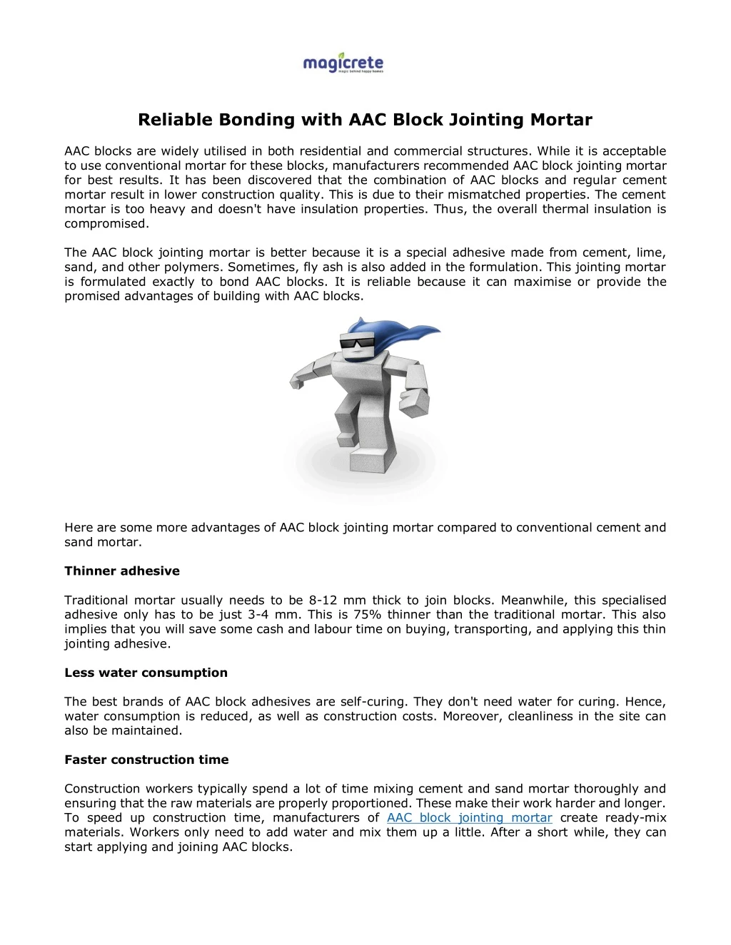 reliable bonding with aac block jointing mortar