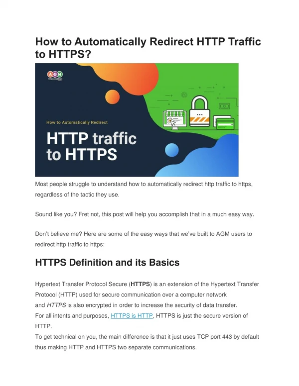 How to Automatically Redirect HTTP Traffic to HTTPS?
