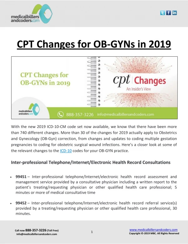 CPT Changes for OB-GYNs in 2019