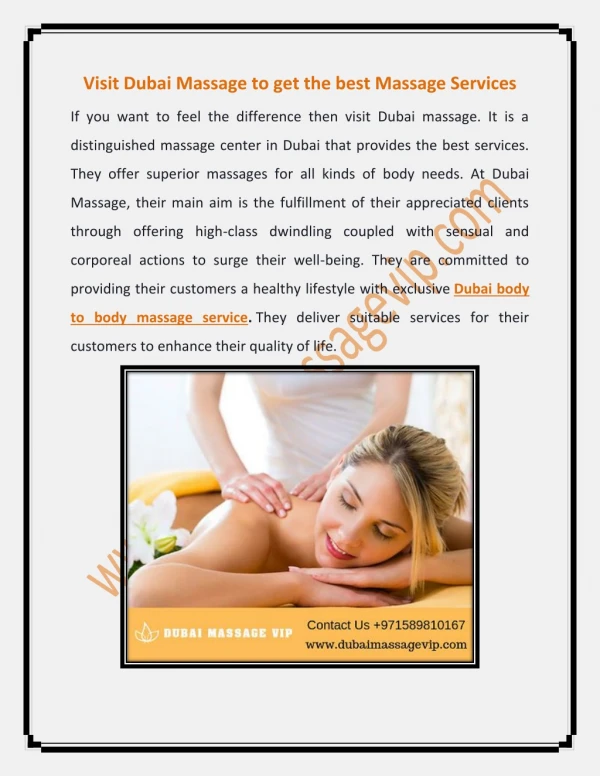 Dubai Body to Body Massage Service | Dubai B2B Massage